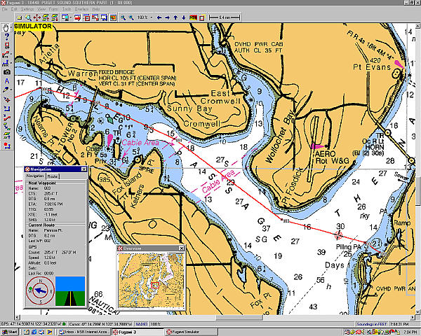 1024x768 laptop display showing Fugawi3 navigation application